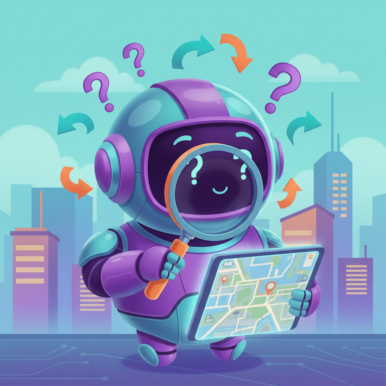 404 error illustration showing a confused character looking for a missing page