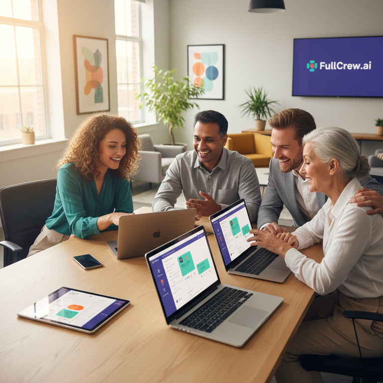 Small business team collaborating with FullCrew.ai