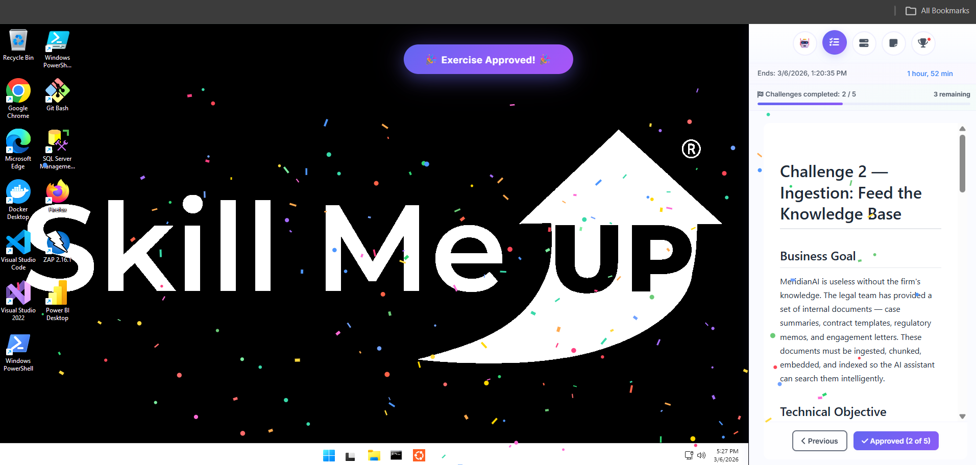 OpenHack challenge completion interface showing validation feedback and next challenge unlock