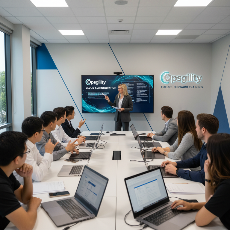 Professional training session with diverse students learning cloud and AI technologies from expert instructor