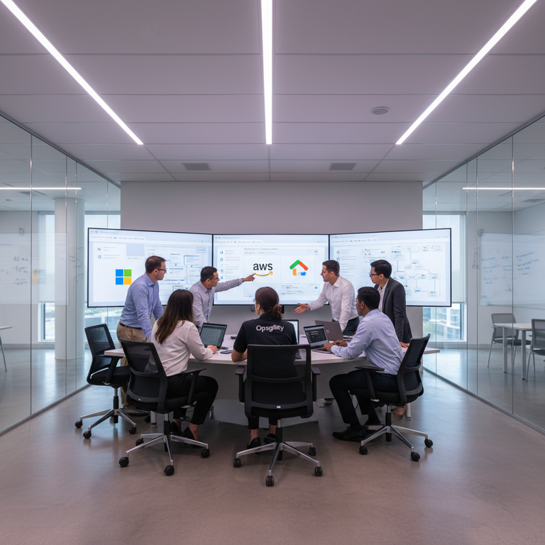 Enterprise cloud training professionals collaborating on Azure AWS GCP multi-cloud architecture