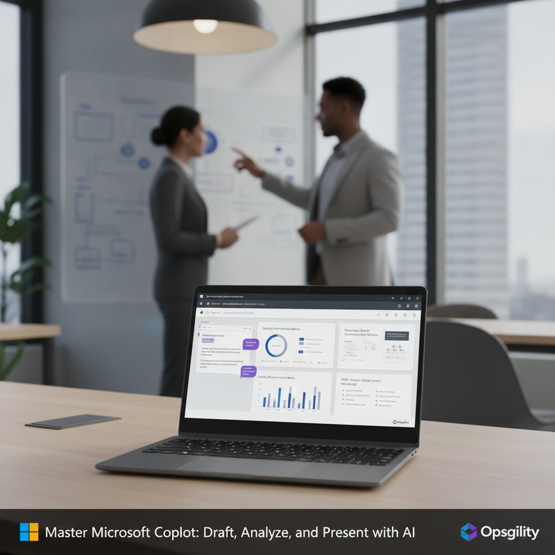 Microsoft Copilot training session interface showing AI-powered document creation and analysis